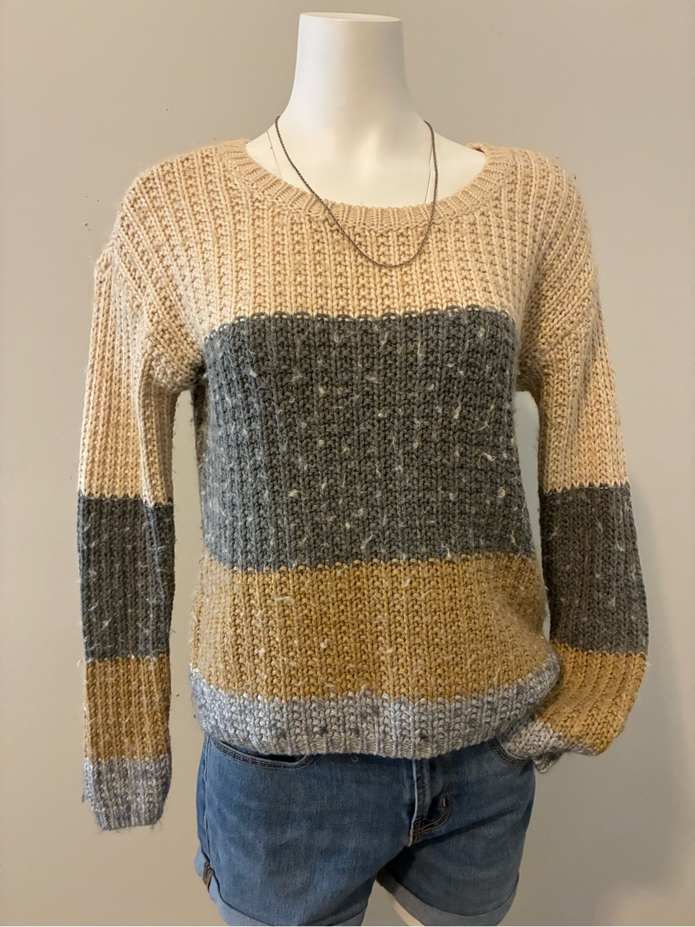 jcpenney Beige, Gray & Mustard Colorblock Crewneck Sweater